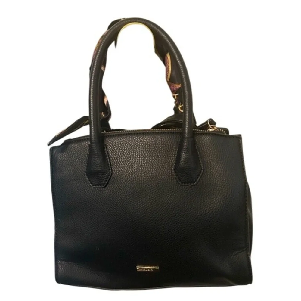 ALDO Satchel Women Small Black‎ Good Faux Leather Scarf Accent